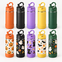 Bouteille d'eau pour enfants avec paille et couvercle mousqueton, motifs citrouille, fantôme, chauve-souris, araignée, cadeau, vente en gros