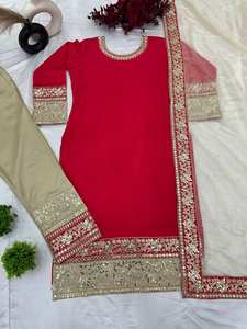 Salwar Kameez Indio Pakistaní de Manga Larga con Bordado Pesado de Seda Chinnon Natural Pura al por Mayor, Ideal para Fiestas - Product Image 6