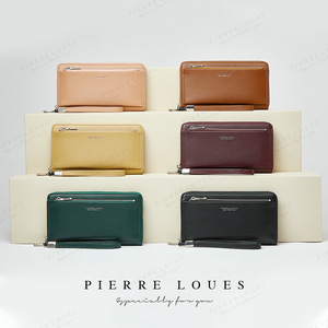 กระเป๋าสตางค์ใบยาวสำหรับผู้หญิง Pierre Loues แบบมีซิป ช่องใส่บัตรหลายช่อง ขนาด 6 นิ้ว สีพื้น กระเป๋าคลัทช์ ใช้ได้ทุกวัน - Product Image 1