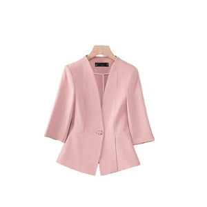Women's Blazer Three Quarter Sleeve Champagne Color Commute Style - Product Image 5