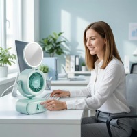 Ventilador de Aire Acondicionado Portátil con Luz LED y Espejo de Maquillaje, Ventilador Personal Recargable para Escritorio, Oficina y Viajes