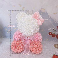 Ours en rose à couronne dégradée de 37 cm, cadeau de la Saint-Valentin, d'anniversaire, de Thanksgiving, de Noël, rose éternelle simulée faite à la main, rapide