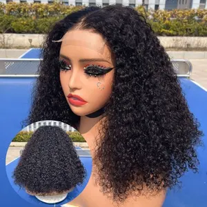 Penjualan paling laris Wig rambut keriting gelombang air Vietnam 150% 200% 250%, Wig rambut simpul diputihkan pra pencabutan rambut manusia renda HD