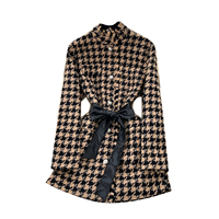 Robe trapèze vintage à manches longues et ceinture, motif pied-de-poule français, pour femme, idéale pour le bureau en automne