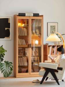 Librería grande de madera maciza de diseño moderno con función de visualización de prevención de polvo de media casa y puerta de vidrio para almacenamiento de apartamentos - Product Image 3