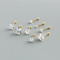 Pendientes Minimalistas de Plata de Ley S925 con Circonita Multitamaño en Forma de Tornillo de Cuatro Puntas para Tienda Online