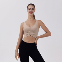 Débardeur de yoga personnalisé FH pour femme, col en V profond, soutien-gorge de sport rembourré, haut court de fitness sans manches, ventilé