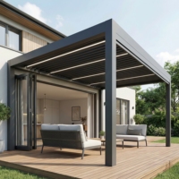 Pérgola Moderna de Aluminio Gris Oscuro, Independiente, 4x5m, con Techo de Láminas Motorizadas, Cubierta Ecológica para Patio, Terraza o Balcón Integrada