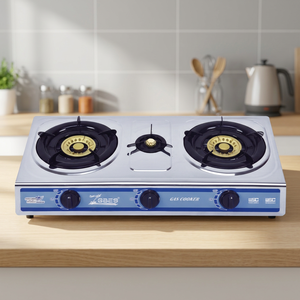 เตาแก๊สแบบตั้งโต๊ะ ZGBES 3 หัวเตา 2 หัวใหญ่ 1 หัวเล็ก  ทำจากสแตนเลส พร้อมระบบจุดไฟฟ้า ควบคุมด้วยปุ่ม  แบบพกพา ไม่ต้องใช้ปลั๊ก - Product Image 1