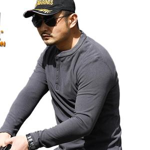 Design décontracté mode bouton robe blanche régulière Henley café marron décontracté facile fer hommes à manches longues t-shirts vestes 2025 - Product Image 2