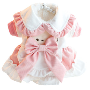 Cute Animal Pet <b>Dog</b> Dress Light Khaki Pink Cotton-Padded Autumn Winter Princess Style With Bow <b>For</b> <b>Small</b> <b>Dogs</b> Teddy - Product Image 5