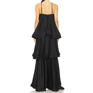<span class=keywords><strong>Robe</strong></span> longue noire fluide et ample à bretelles spaghetti, col carré et volants étagés pour femme - Fournisseur vérifié de Chine - Product Image 4