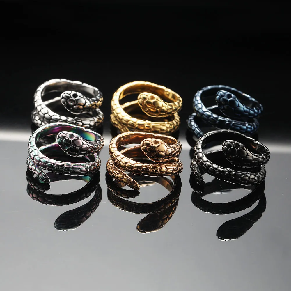 2024 größe 7 bis 13 gold silber schwarz edelstahl mehrschichtig schlange design ringe für herren modeschmuck ringe für mädchen
