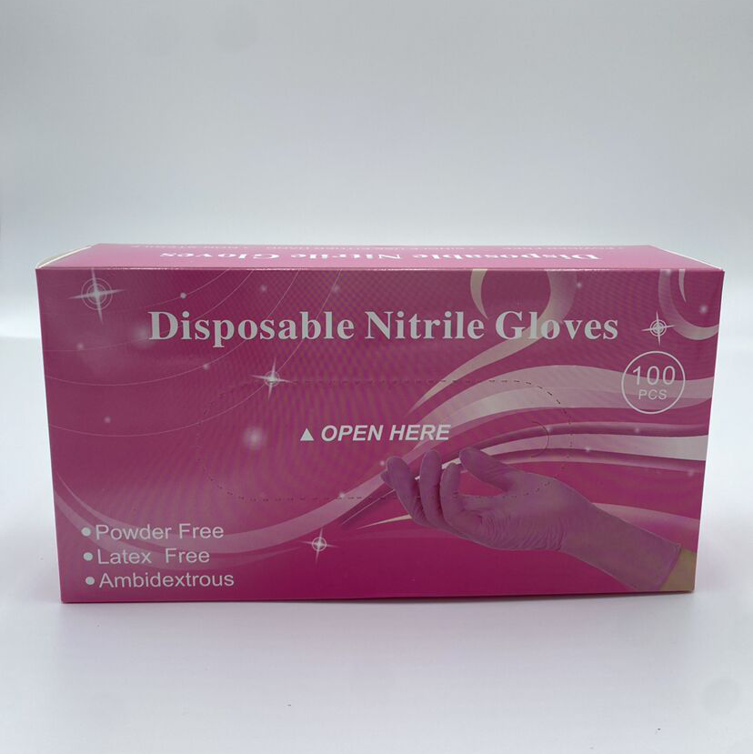 Розовые бытовые одноразовые нитриловые перчатки пищевого класса