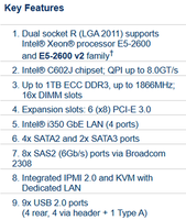 Motherboard Server E-ATX MBD-X9DRD-7LN4F dengan Dual LGA-2011 (Socket R) Intel C602J, Mendukung DDR3