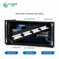 Panel Patch UTP CAT6A 24 Port, 10Gbps, Rak Mount 1U 19 Inci, E-HONG untuk Kabel LAN Perusahaan Pusat Data