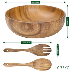 Tigela de salada de madeira de bambu, atacado de fábrica, alta qualidade, grande, tigela de salada, frutas, tigela de mistura, tigela - Product Image 2