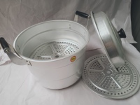 Casserole vapeur en aluminium grande capacité avec deux grilles pour la cuisson vapeur multicouche