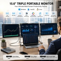 Moniteur portable triple IPS LCD commercial, 3 écrans de 15,6 pouces, corps en aluminium, 100 % sRGB, type C, pour équipement de bureau d'entreprise