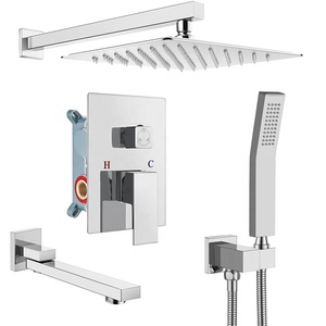 Système <span class=keywords><strong>de</strong></span> douche <span class=keywords><strong>de</strong></span> pluie mural chromé moderne avec douchette à main et bec <span class=keywords><strong>de</strong></span> <span class=keywords><strong>baignoire</strong></span>, mélangeur à poignée unique, SUS304 - Product Image 1