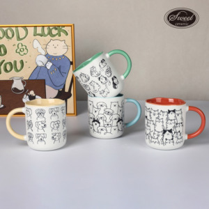 Tasse à <span class=keywords><strong>café</strong></span> en céramique personnalisée SWT, motif animaux mignons (chat et chien), idéale pour les enfants, cadeau d'entreprise promotionnel - Product Image 4