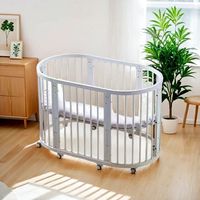 Lit bébé multifonctionnel 6 en 1 pliable rond en bois massif respirant de qualité hospitalière moderne