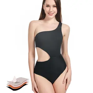 Airtamay Factory Produce High Leg Women One Piece Ribbed Swimsuit Cut Out Leakproof Menstrual Sport Bathing Suit Period Swimwear