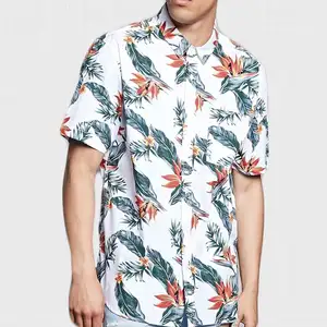 Clothing Suppliers Bulk No Label Tropical Print Woven Short Sleeve Style Polo Shirt