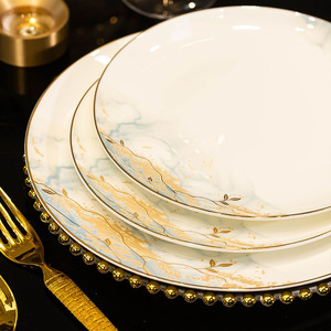 Modern Luxury Elegant Bone Porcelain <b>Dinnerware</b> <b>Sets</b> Plant Pattern <b>for</b> Home Restaurant Wedding Banquet Use Customized Packaging - Product Image 4