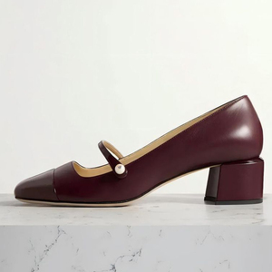 Large Size 46 Square Toe Women Middle Strap Buckles Shoes Low Chunky Heels Patent Sandals Classic Mary Jane Dress <b>Pumps</b> - Product Image 4