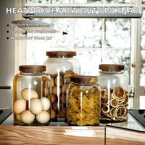 Stoples rempah dapur kaca borosilikat tahan panas, kedap udara, modern, tiupan tangan, dengan tutup kayu akasia untuk hadiah - Product Image 3