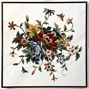 Carrelage de sol en marbre de luxe style français avec motif médaillon floral découpé au jet d'eau pour projets de villas, hôtels et palais - Product Image 2