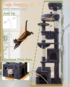 Cat Tree <b>Tower</b> Condo <b>Play</b> House Cat Scratcher Furniture Flannel Hemp Rope Funny Design Easy Assembly - Product Image 2