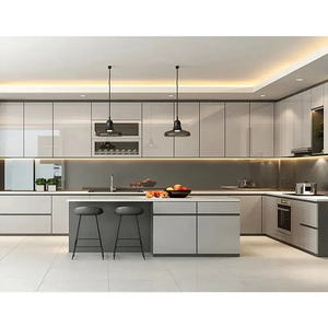 Современный дизайн глянцевый лак черные кухонные шкафы с островом - Product Image 4