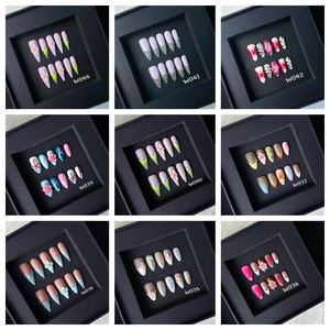 En gros, lot de faux ongles à presser en acrylique, légers, à couverture complète, forme amande, design brillant, avec colle, effet 3D - Product Image 5