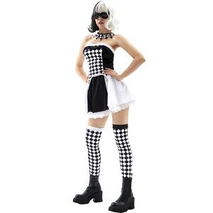 Costume de Clown <span class=keywords><strong>Vampire</strong></span> Drag Queen <span class=keywords><strong>Sexy</strong></span> pour <span class=keywords><strong>Halloween</strong></span>, Déguisement de Démon, Uniforme de Clown à Carreaux avec Masque - Product Image 5