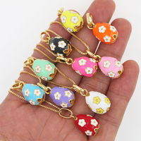 Collier chaîne maille forçat plaqué or 18 carats avec pendentif œuf émaillé floral à cinq pétales, dix couleurs, bijou cadeau, vente en gros