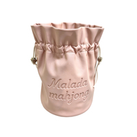 Sac en cuir PU pour tuiles de mahjong roses, sac de rangement personnalisé avec logo, sac à cordon coloré pour jeu de mahjong