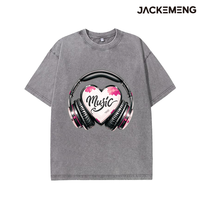 T-shirt Oversize Rétro Streetwear à Motif Cœur et Casque Audio, Manches Courtes Hip Hop, Vente en Gros depuis Entrepôt Local USA