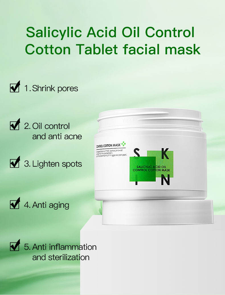 Masque facial en tablette de coton pour le contrôle de l'huile d'acide salicylique