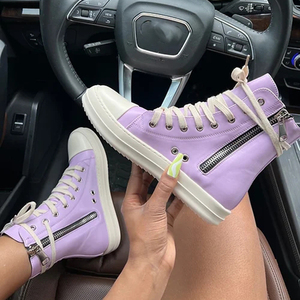 Zapatos de lona con cremallera lateral para mujer, calzado alto de lujo, botas informales, zapatos planos, nuevos colores - Product Image 4