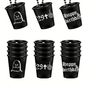 Célébration du 30e anniversaire - Verres à vin en plastique noir avec cordons pour les enterrements de vie de jeune fille et les thèmes d'Halloween - Product Image 2