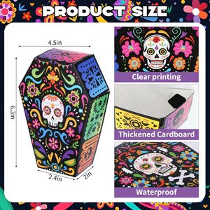 12 Cajas <span class=keywords><strong>de</strong></span> Ataúd para el Día <span class=keywords><strong>de</strong></span> los <span class=keywords><strong>Muertos</strong></span>, Cajas <span class=keywords><strong>de</strong></span> Dulces con Diseño <span class=keywords><strong>de</strong></span> Calavera, Cajas Desechables para Aperitivos para Fiestas Mexicanas - Product Image 4