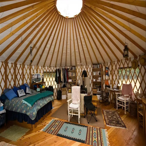 In legno massello eco-friendly mongolo <span class=keywords><strong>Yurt</strong></span> tenda con tessuto di tela in PVC impermeabile e telaio in legno per quattro stagioni - Product Image 1