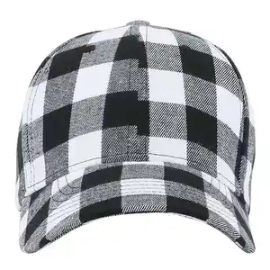 Promotional straw washed baseball Black and white checkered baseball cap cachuchas de beisbol