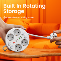 Multiprise avec cordon rotatif, protection contre les surtensions et les surcharges, 9 prises EU, 4 AC, 2 USB, 2 Type C, OEM/ODM