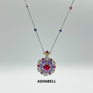 Sang trọng S925 Sterling Silver <span class=keywords><strong>Ruby</strong></span> Kim Cương Vòng cổ dát với Zircon Mặt dây chuyền đồ trang sức bên giáng sinh Quà Tặng - Product Image 6