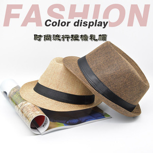 Chapeau Fedora personnalisé en lin uni pour homme, style gentleman britannique, en coton et lin, chapeau <span class=keywords><strong>haut</strong></span> <span class=keywords><strong>de</strong></span> <span class=keywords><strong>forme</strong></span> tendance - Product Image 3