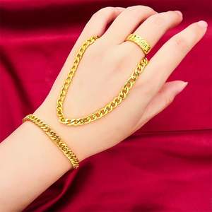 Bracelet de patron dominant pour <span class=keywords><strong>homme</strong></span> plaqué or, anneau plat, vente en gros, collier assorti pour <span class=keywords><strong>homme</strong></span> - Product Image 1