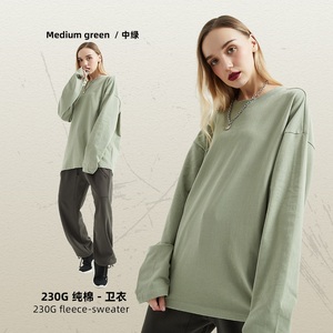 Femmes nouveau 230g épaissi Double <span class=keywords><strong>gaze</strong></span> couleur unie pull T-<span class=keywords><strong>Shirt</strong></span> en vrac <span class=keywords><strong>coton</strong></span> manches longues automne imprimer hommes Style <span class=keywords><strong>de</strong></span> mode - Product Image 5